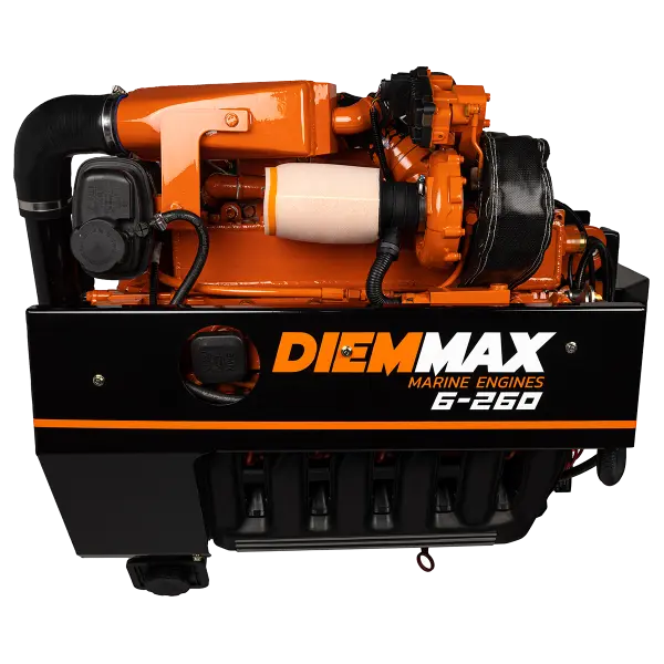 Motor marino Diem Max G-260 negro y naranja.