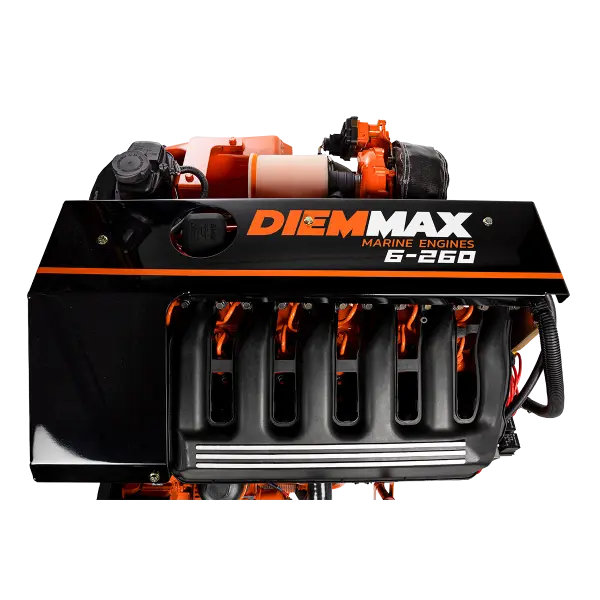 Motor marino Diem Max G-260 negro y naranja.