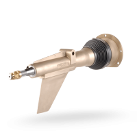 Propulsor marino dorado con hélice desmontada